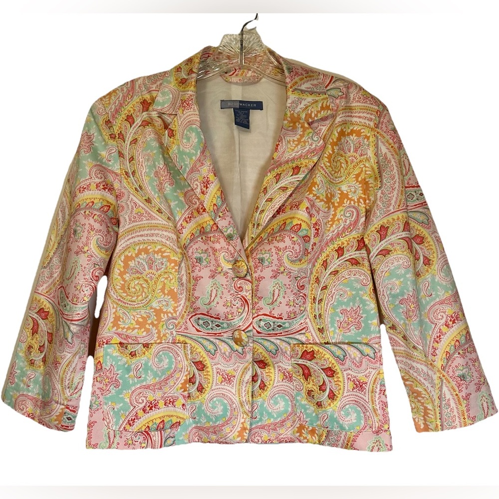 BUSH WACKER Summer Blazer Women's Paisley Floral Lined Multicolor Sherbet 8